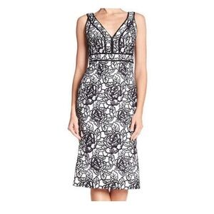 Carmen Marc Valvo Infusion Floral Midi Dress White Black Sequins sz 8